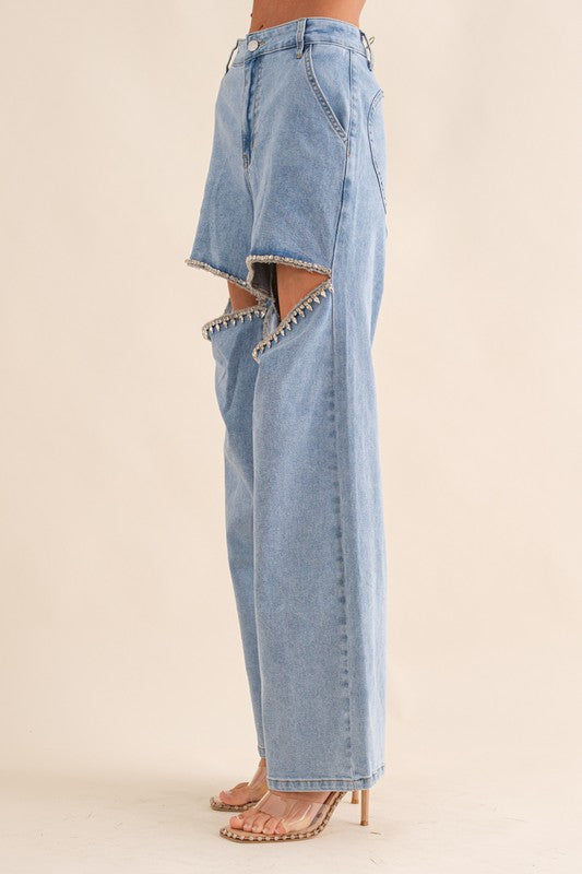 Washed Denim Cut {rhinestone jeans}