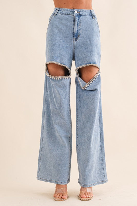 Washed Denim Cut {rhinestone jeans}