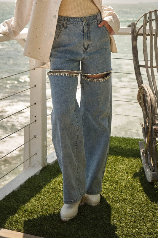 Washed Denim Cut {rhinestone jeans}