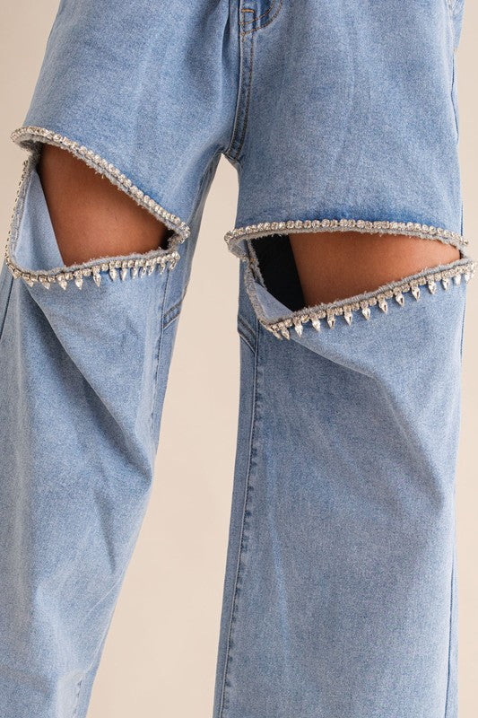 Washed Denim Cut {rhinestone jeans}