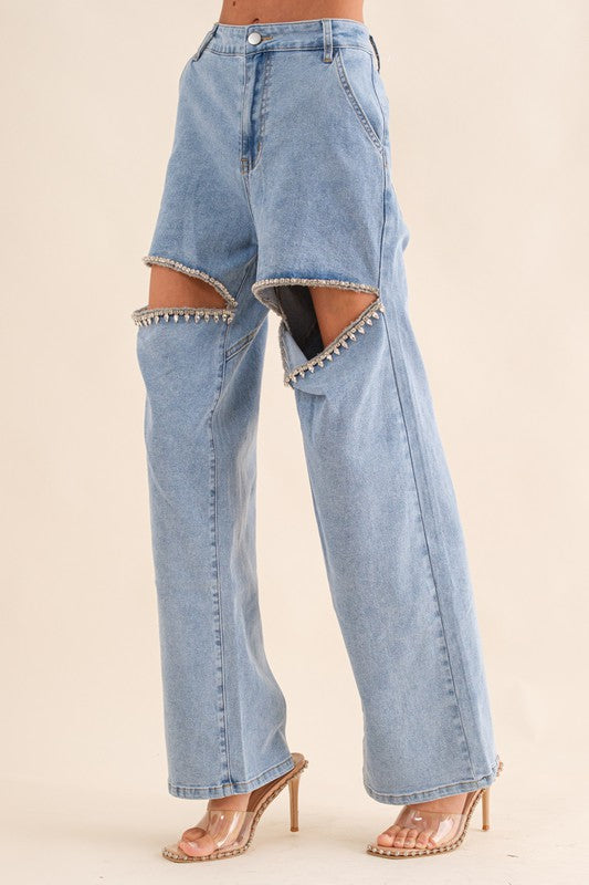 Washed Denim Cut {rhinestone jeans}